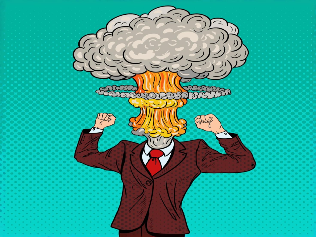 head exploding reflecting satire in comics